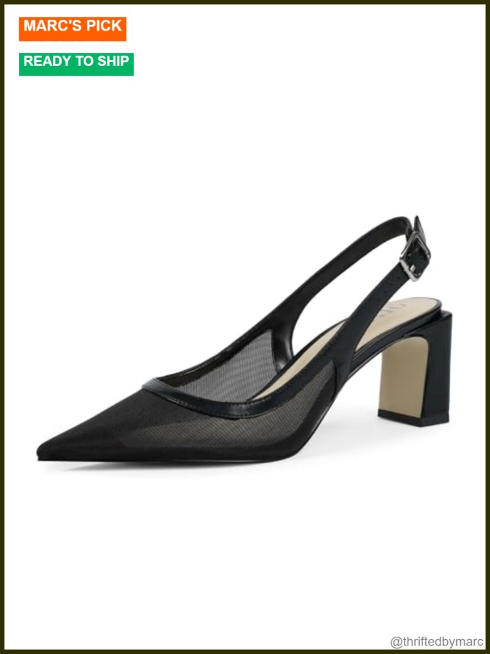 Mesh Slingback Pumps Pointed Toe Block Heel Business Formal